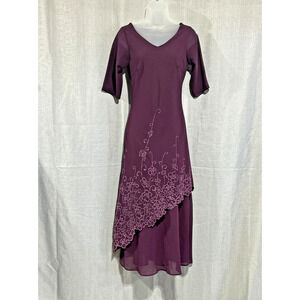 Vintage Whimsigoth Maxi Dress Small Purple Special Occasion Floral Beaded‎